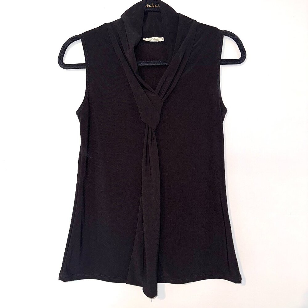 Prospect BLVD Black sleeveless v-neck blouse with neck tie, Size S